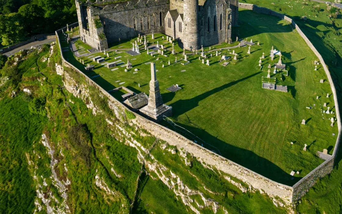 The Rock of Cashel and its graveyard seen from the air