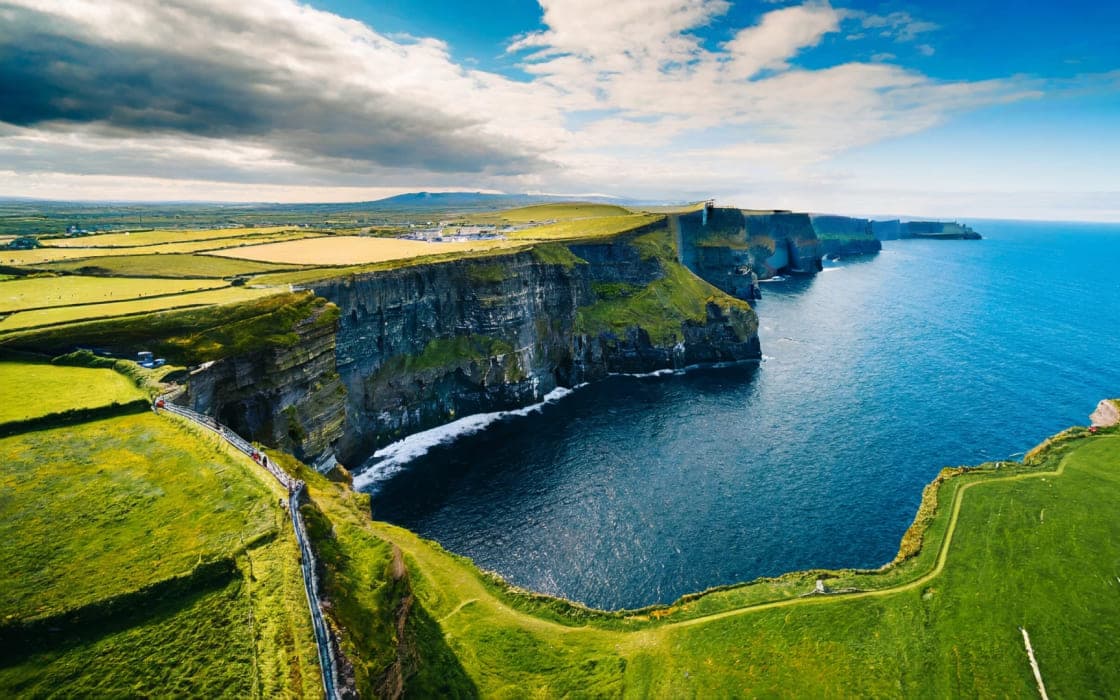 The Cliffs of Moher and the County Clare coast from the air